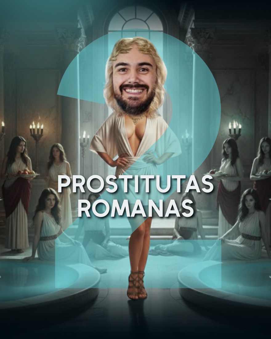 Fuga 2: Prostitutas romanas — Doc Edu caracterizado de romana rubia en un salón con columnas